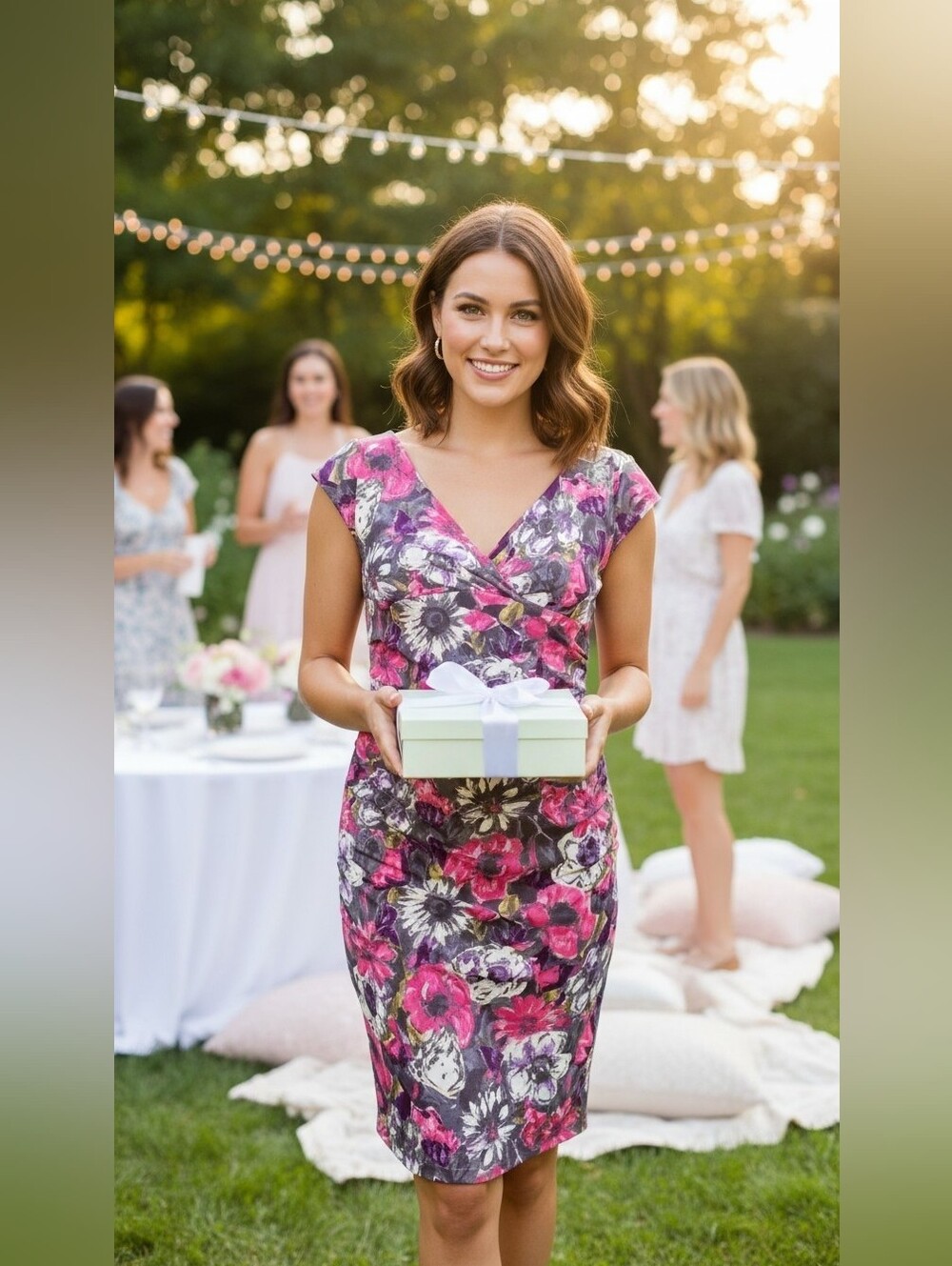 Suzi Chin Floral Print Ruched Sheath Dress